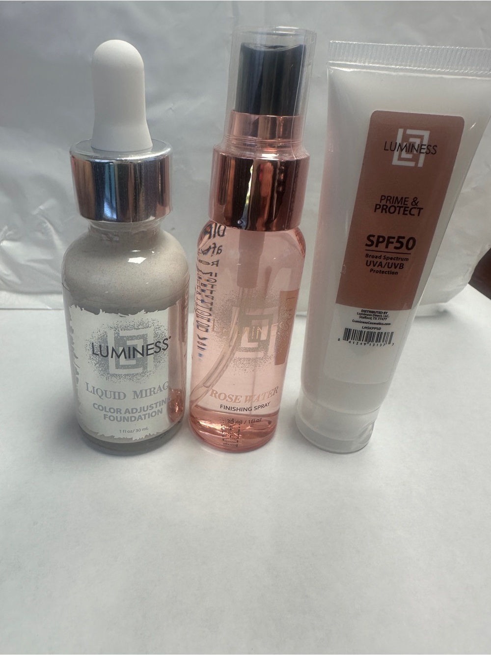 Luminess Liquid Mirage Foundation, Rose Water Spray & Prime & Protect SPF50
